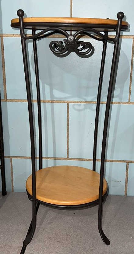 ROUND 2 TIER IRON STAND W/ WOODEN SHELVES (1 of 3)