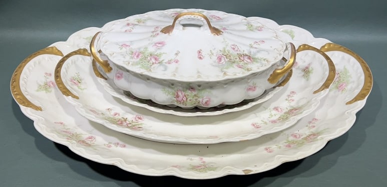 3 LARGE HAVILAND LIMOGES PLATTERS & TUREEN: ~