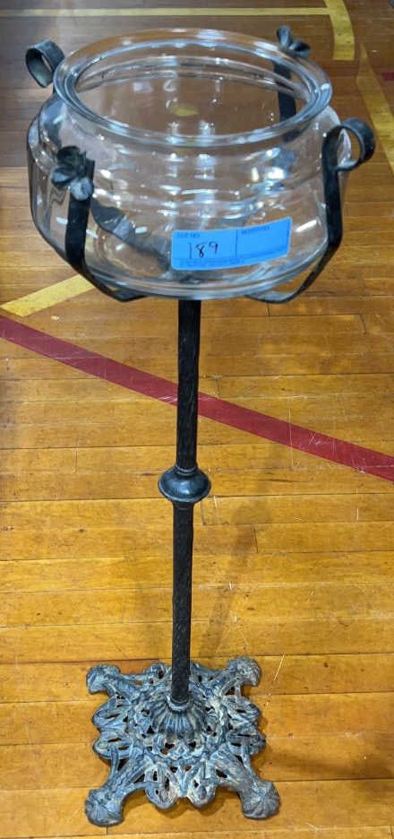 ANTIQUE VICTORIAN FISH BOWL W/ IRON BASE (1 of 3)