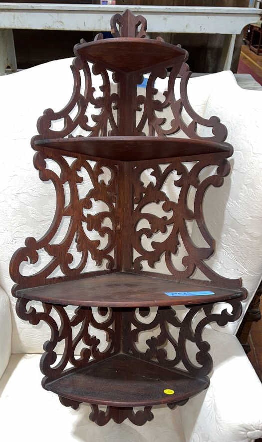 CARVED WALNUT CORNER WHAT NOT SHELF (1 of 4)
