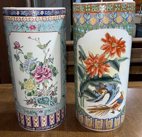 2 ORIENTAL PORCELAIN UMBRELLA STANDS: ~