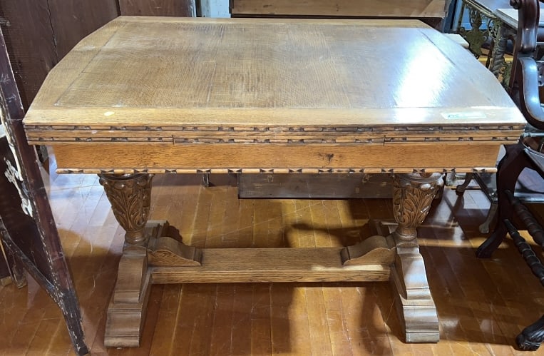 CARVED OAK REFRACTORY DINING / KITCHEN TABLE (1 of 4)