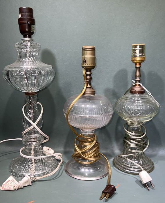3 VARIOUS ANTIQUE OIL LAMPS: TALLEST 16"