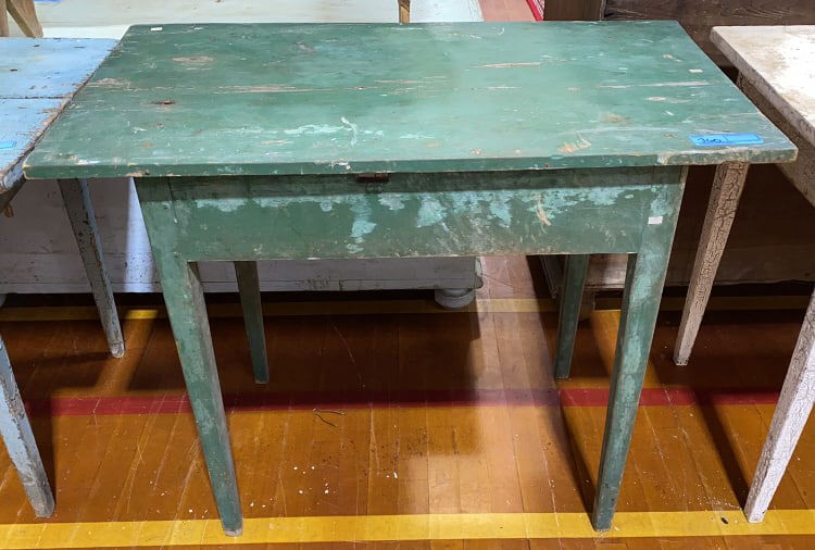 ANTIQUE GREEN PAINTED WORK TABLE (1 of 4)