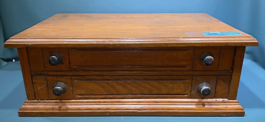 ANTIQUE 2 DRAWER OAK SPOOL CABINET (1 of 4)