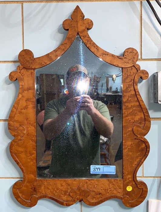 ANTIQUE BIRDSEYE CARVED MIRROR: ~