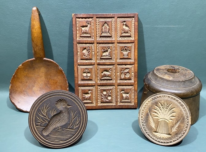 ANTIQUE COUNTRY BUTTER PRESS / MOLD LOT (1 of 5)