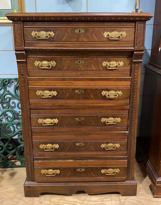 ANTIQUE WALNUT VICTORIAN TALL CHEST (1 of 5)