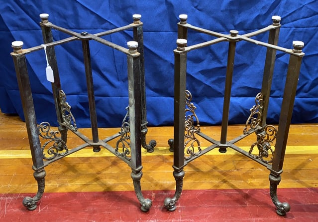 PAIR OF IRON & BRASS FOLDING TABLE BASES (1 of 4)
