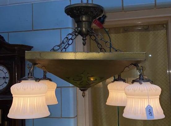 MISSION STYLE HANGING 4 LIGHT CHANDELIER: ~