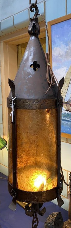 MISSION HAMMERED IRON & MICA LANTERN: 38" HIGH