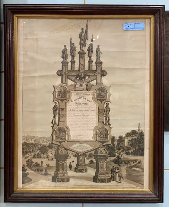 FRAMED CIVIL WAR DISCHARGE PAPERS FOR WM. SEAMAN (1 of 5)