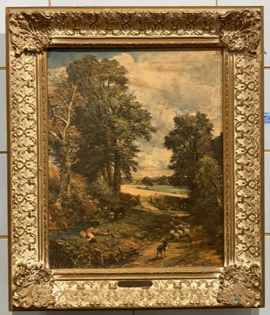 CONTEMPORARY FRAMED PICTURE OF FARM SCENE: ~