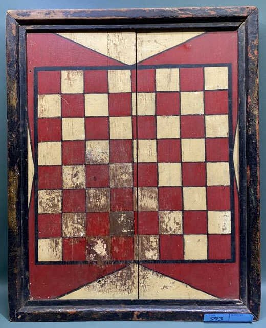ANTIQUE PAINT DECORATED GAME BOARD (1 of 4)