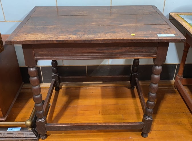 ANTIQUE OAK STRETCHER BASE TAVERN TABLE (1 of 5)