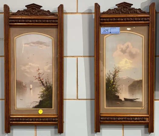 2 CHARCOALS W/ ANTIQUE CARVED FRAMES: ~