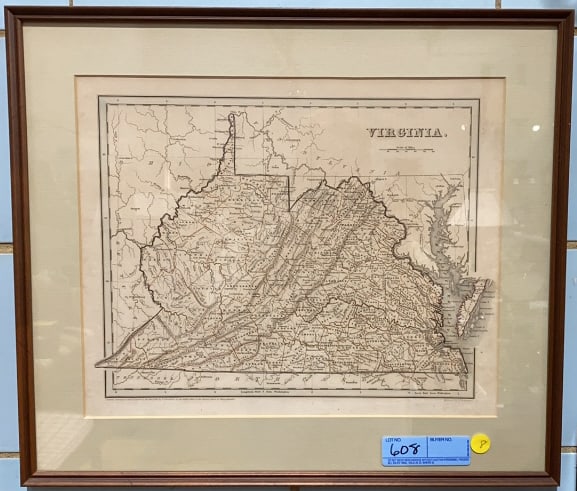 FRAMED EARLY MAP OF VIRGINIA BY GW BOYNTON (1 of 5)