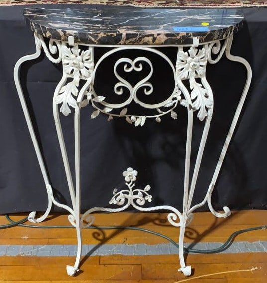 MARBLE TOP HALL STAND W/ IRON BASE (1 of 4)