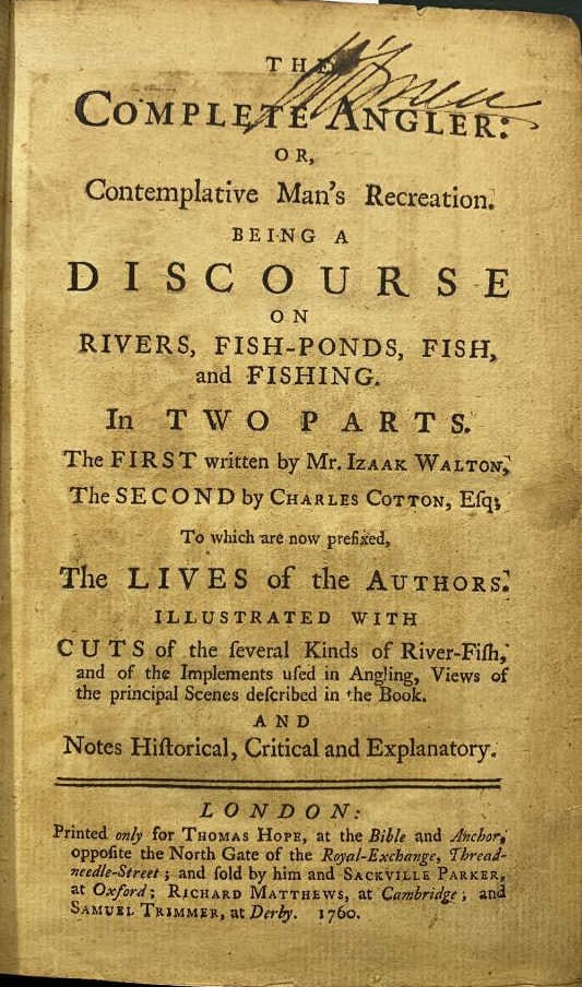 "THE COMPLEAT ANGLER" BOOK 1760 ISAAK WALTON (1 of 6)