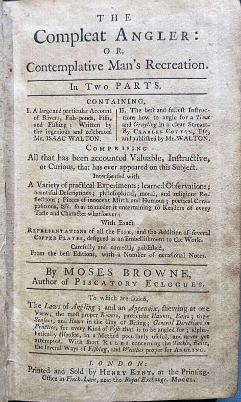 "THE COMPLEAT ANGLER" BOOK 1750 ISAAK WALTON (1 of 7)