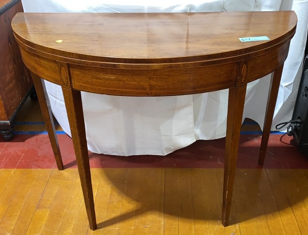 ANTIQUE INLAID MAHOGANY LIFT TOP GAME TABLE (1 of 5)