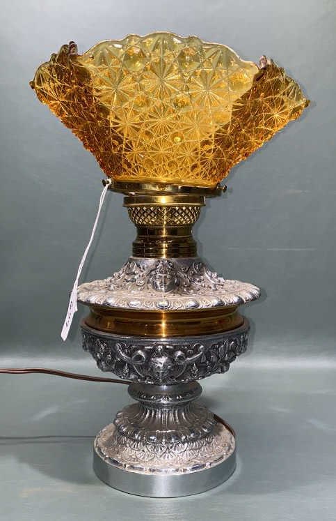 ANTIQUE SILVER PLATED DECORATED LAMP (1 of 4)