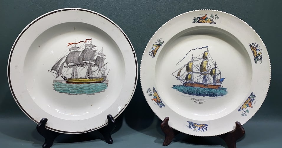 2 EARLY SOFT PASTE PLATES W/ SHIPS (1 of 6)