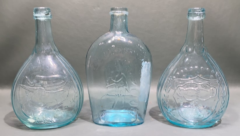 3 VARIOUS HAND BLOWN GLASS FLASKS (1 of 7)