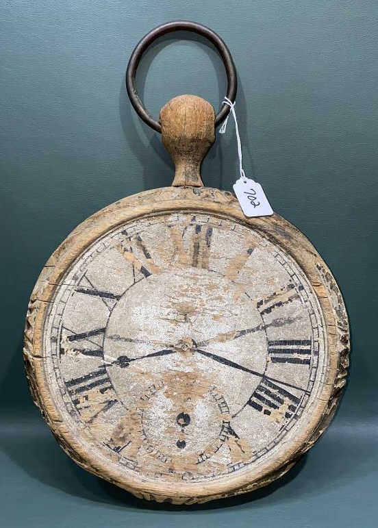 ANT. CARVED WOODEN 2 SIDED POCKET WATCH SIGN (1 of 5)