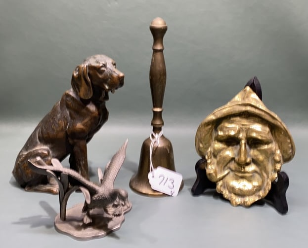 OLD SALT TRAY, PEWTER DUCK, BELL & DOG: THE DOG'S TAIL IS MISSING ~ PLEASE SEE PHOTOS FOR CONDITION