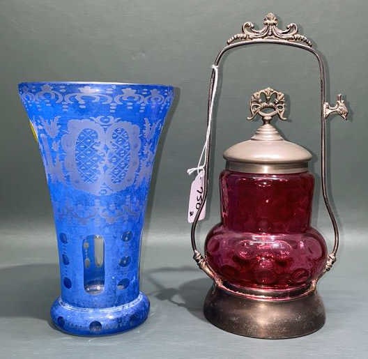 CRANBERRY PICKLE CASTER & BLUE VASE (1 of 5)