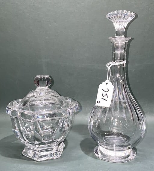 BACCARAT CRYSTAL DECANTER & SUGAR BOWL: ~