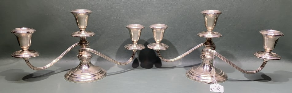PAIR OF GORHAM STERLING CANDLABRAS: ~