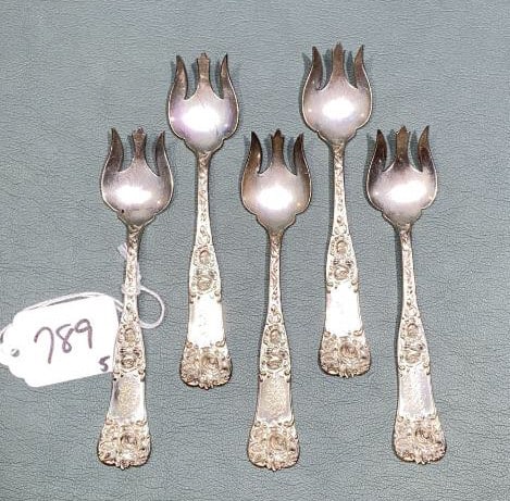 5 HAMILTON & DIESINGER STERLING ICE CREAM FORKS: 3.25 ozt