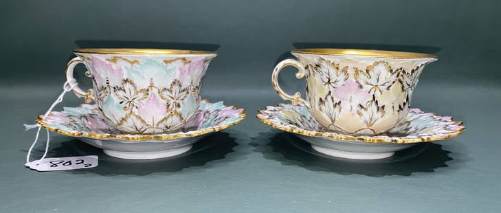 PAIR OF MEISSEN CUPS & SAUCERS: ~