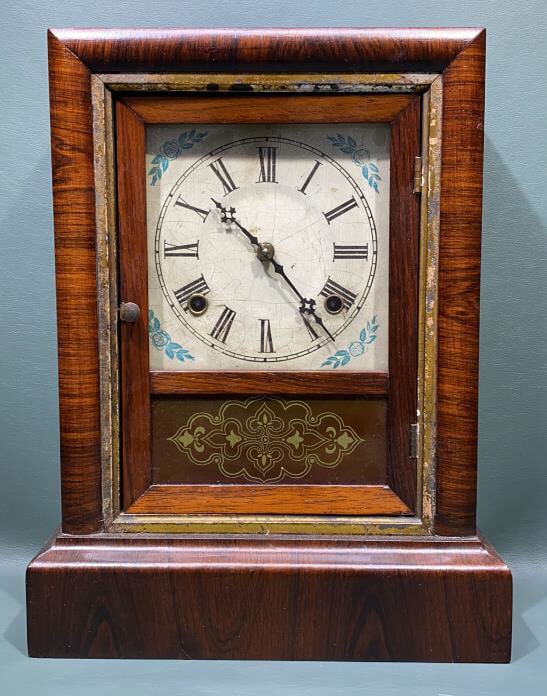 ANTIQUE ROSEWOOD MANTEL CLOCK: ~