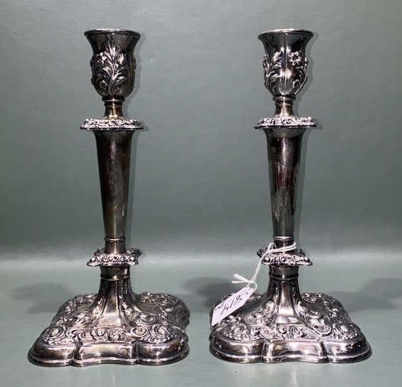 PAIR OF SILVER PLATE VICTORIAN CANDLESTICKS (1 of 4)