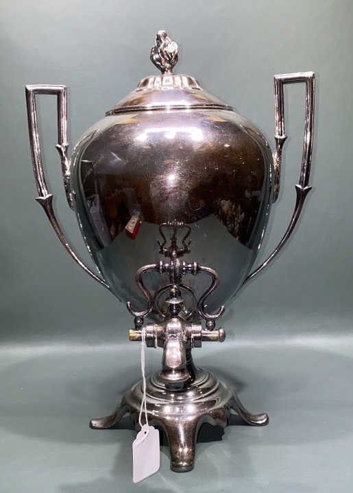 LARGE ANTIQUE SILVER PLATED URN W/ HANDLES (1 of 4)