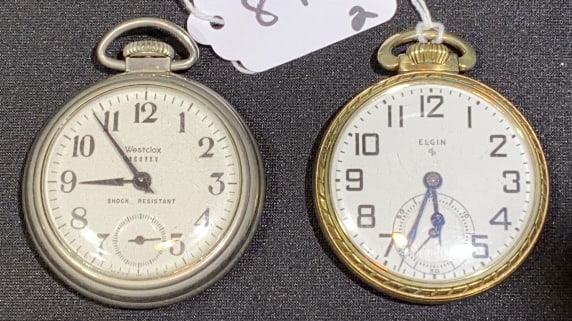 ELGIN 15 JEWELS GOLD FILLED POCKET WATCH: & WESTCLOX SCOTTY POCKET WATCH