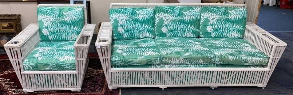 QUALITY 2 PIECE RATAN PATIO SET: QUALITY UPHOLSTERED SEAT & BACK CUSHIONS