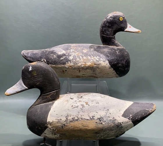 2 ROCK HALL MD BLUEBILL DECOYS: ONE HAS BRAND "MVW"
