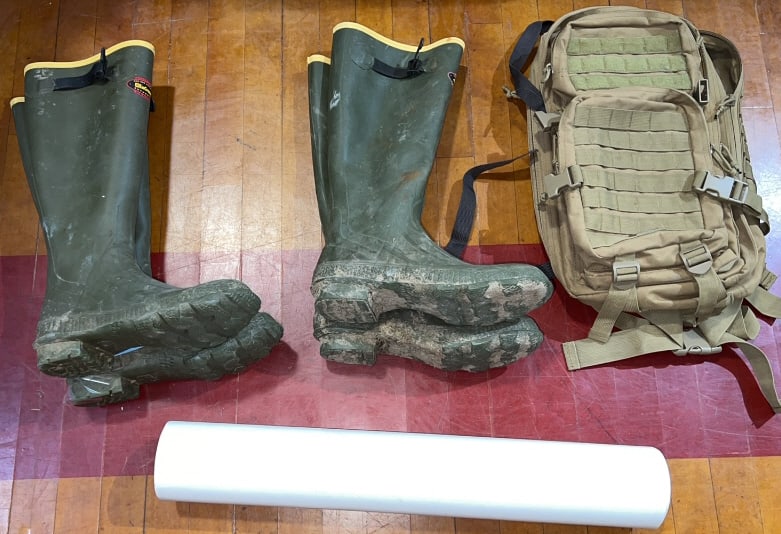 WATERFOWL FESTIVAL 1995 POSTER, BOOTS, BACKPACK: LACROSSE BOOTS SIZE 8 & 10, HUNTING BACKPACK