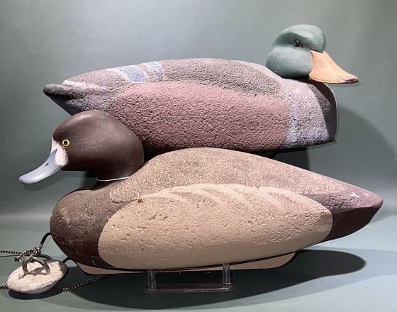 OVERSIZED CORK MALLARD & BLUEBILL DECOYS: ~
