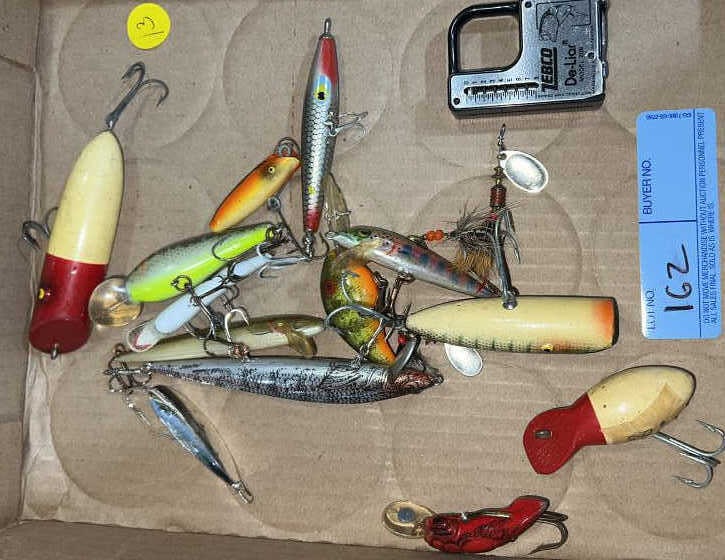 COLLECTION OF FISHING LURES & SCALE: ~
