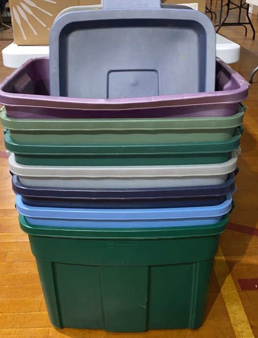 7 PLASTIC STORAGE TOTES / BINS: ~