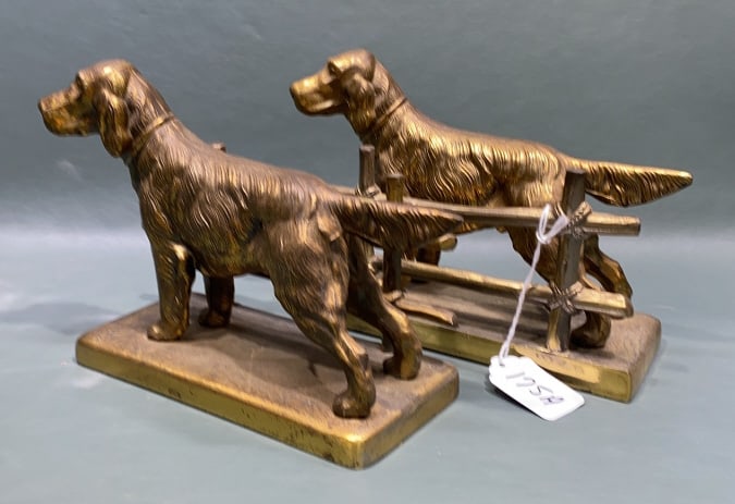 PAIR OF BRASS BIRD DOG BOOKENDS: ~