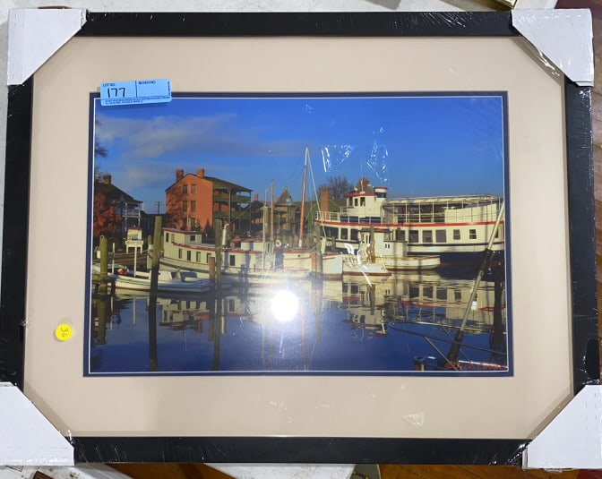 LARGE FRAMED HARBOR PHOTO BY DICK COOPER: ~