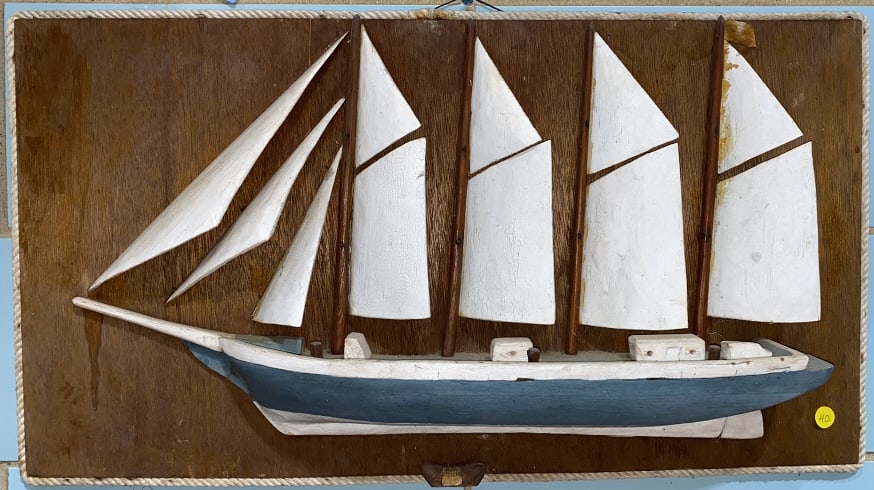 FOLKART HALF HULL SHIP MODEL: ~