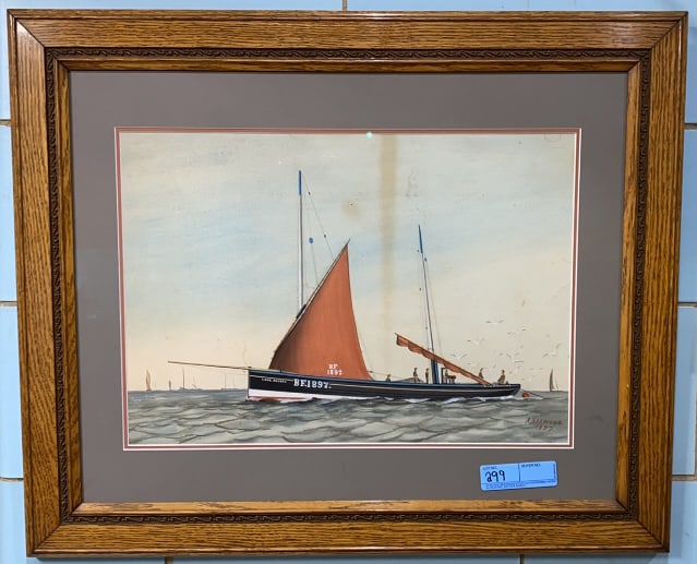 ALEXANDER HARWOOD WATERCOLOR OF FISHING BOAT~1897: ~