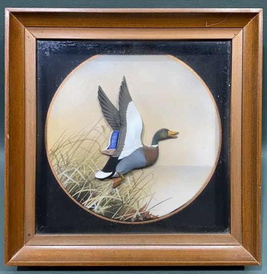 JOSEPH Q WHIPPLE FLYING MALLARD DRAKE DIORAMA: SOLD BY ABERCROMBIE & FITCH